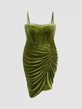 Solid Velvet Corset Ruched Midi Dress Curve & Plus