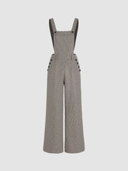 Houndstooth Button Straight Leg Jumpsuit