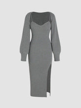 Knit Solid Cami Split Midi Dress & Shrug