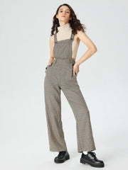 Houndstooth Button Straight Leg Jumpsuit