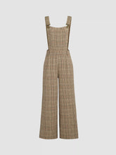 Houndstooth Square Neck Buckle Up Jumpsuit