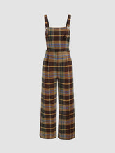 Tweed Plaid Button Up Wide Leg Jumpsuit