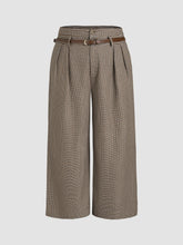 Houndstooth Mid Waist Belted Wide Leg Trousers Curve & Plus