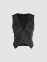 Striped Button Up V-neck Crop Vest