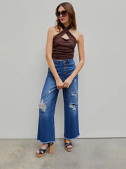 Two Way Solid Halter Crop Top