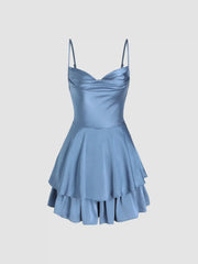 Cowl Neck Satin Layered Romper