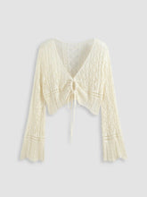 Solid Crochet Tie Front Deep V Neck Crop Top Curve & Plus