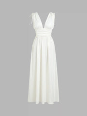 V-neck Ruffle Backless Maxi Dress