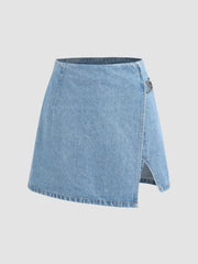 Denim Mid Waist Split Mini Skort