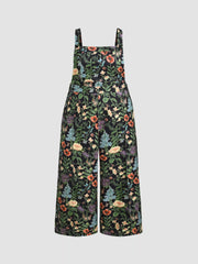 Lightweight Corduroy Floral Pocket Wide Leg Jumpsuit Curve & Plus
