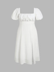 Puff Sleeve Square Neck Midi Dress Curve & Plus