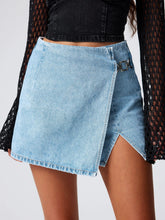 Denim Mid Waist Split Mini Skort