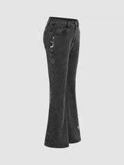 High Stretch Denim High Rise Star Flared Jeans