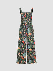 Lightweight Corduroy Floral Button Wide Leg Jumpsuit
