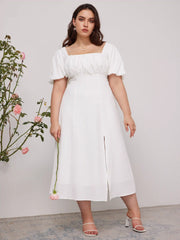 Puff Sleeve Square Neck Midi Dress Curve & Plus