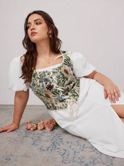Floral Lace Up Knotted Tank Top Curve & Plus