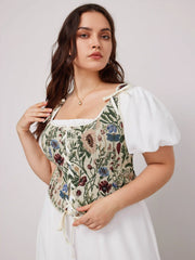 Floral Lace Up Knotted Tank Top Curve & Plus