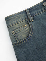 Stretch Denim High Waist Button Flared Jeans