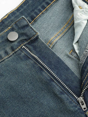 Stretch Denim High Waist Button Flared Jeans