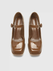 Faux Leather Chunky Heeled Mary Jane Shoes