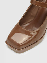 Faux Leather Chunky Heeled Mary Jane Shoes