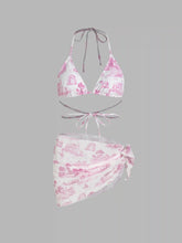 Vintage Printed Halter Bikini 3-Piece Set