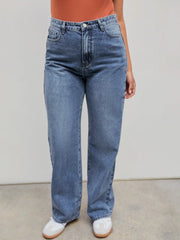 Honey Denim Mid Rise Solid Straight Leg Jeans
