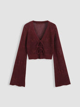Solid Hollow Out Knit Knotted Cardigan