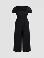 Scoop Neckline Short Sleeve Wide Leg Jumpsuit Curve & Plus