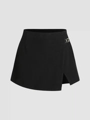 High Stretch Denim Mid Waist Split Mini Skort Curve & Plus