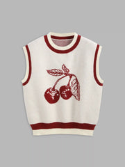 Jersey Round Neckline Cherry Graphic Contrasting Binding Vest