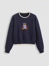 Round Neckline Graphic Bear Long Sleeve Sweater