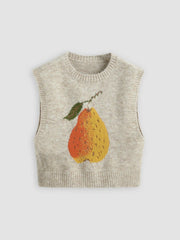 Knit Wool-blend Round Neck Pear Graphic Vest