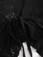 Lace Ruffle Hem Knotted Knit Crop Top