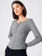Solid Rib V-neck Long Sleeve Tee