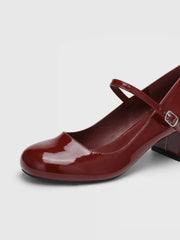 Faux Patent Leather Chunky Heeled Mary Jane Shoes