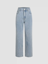 Solid High Rise Pocket Straight Leg Jeans