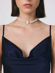 Faux Pearl & Rhinestone Decor Layered Choker Necklace