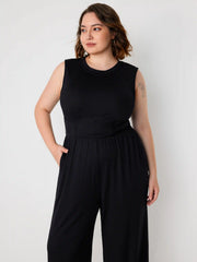 Solid Sleeveless Wide Leg Jumpsuit Curve & Plus