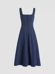 Denim Ruffle Cami Maxi Dress