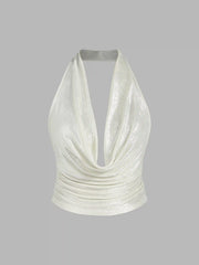 Cowl Neck Backless Crop Top With Solid Tube Top