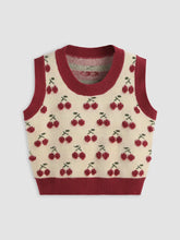 Round Neckline Cherry Knitted Crop Vest