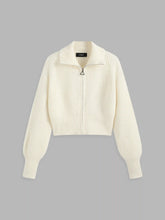 Solid Knit Polo Zipper Cardigan