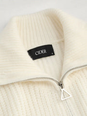 Solid Knit Polo Zipper Cardigan