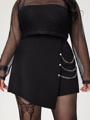 High Waist Solid Skort With Chain Curve & Plus