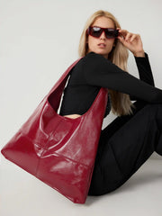 Solid Faux Leather Large Capacity Tote Shopper Bag