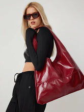 Solid Faux Leather Large Capacity Tote Shopper Bag