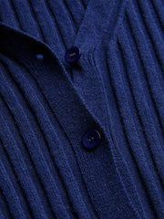 Wool-blend V-neck Solid Button Cardigan