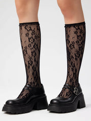 Floral Fishnet Over the Calf Socks