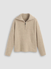 Wool-blend Collar Solid Zipper Knitted Sweater